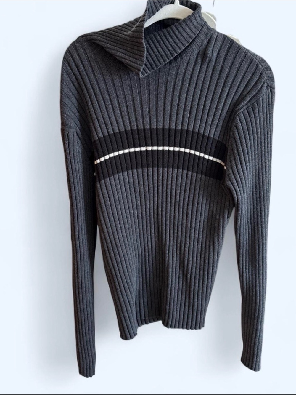 Old Navy grey, white and black striped turtleneck